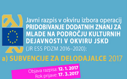 Predstavitev javnega razpisa JSKD o možnostih dopolnilnih izobraževanj in subvencij za mlade na področju kulturnih dejavnosti