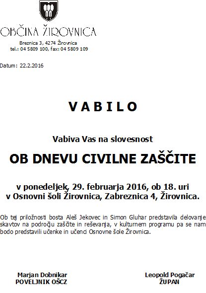 vabilo na slovesnost ob dnevu civilne zaite