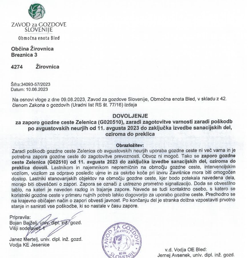 Zapora ceste Zelenica 