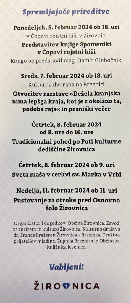 Vabilo na prireditve 8. februar 2024