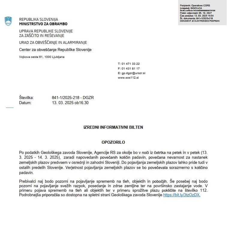 Vremensko opozorilo - visoki vodotoki