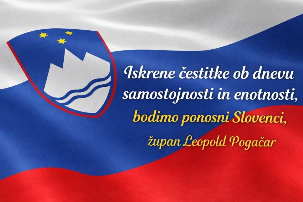 Besedilo čestitka s SLO  zastavo v ozadju