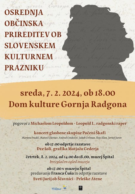 Vabilo na osrednjo občinsko prireditev ob slovenskem kulturnem prazniku 2024 in program prireditve