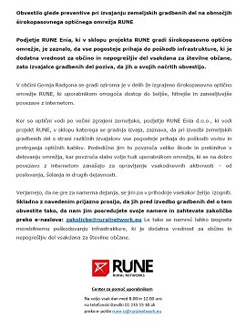 Obvestilo zemeljska gradbena dela-250120 novica Širokopasovno optično omrežje RUNE