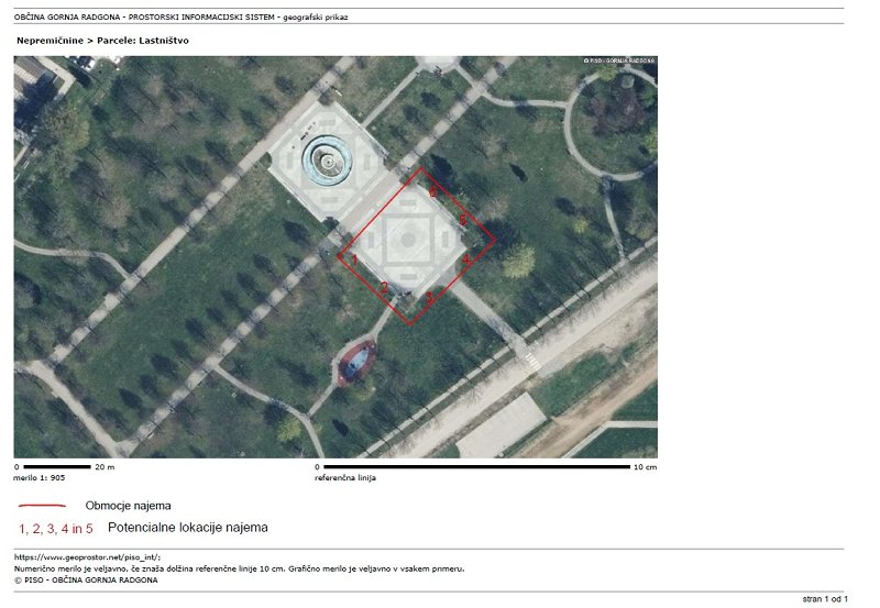 Grafika - območje in potencialne lokacije najema