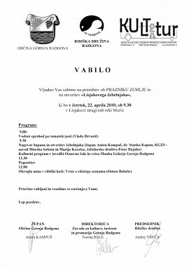 Vabilo-Praznik zemlje-otvoritev Lisjakovega čebelnjaka-22.04.2010.jpg