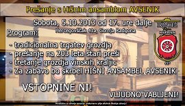 Vabilo-3.Prešanje s Hišnim ansamblom Avsenik v Hiši penin Frangež-5.10.2013.jpg