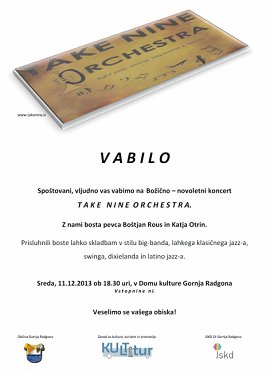 Vabilo-Božično-nov-koncert Take nine Orchestra-11.12.2013-T9 or vabilo dec 2013.jpg