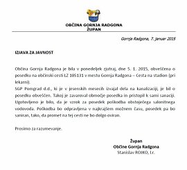 Izjava za javnost-poškodba posedka-Cesta na stadion-07.01.2015.jpg