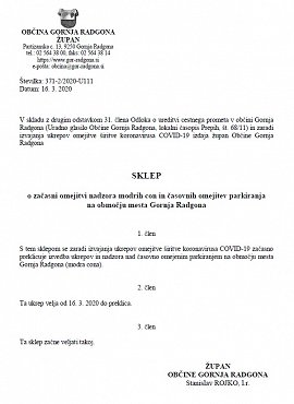 SKLEP začasni preklic kontrole modre cone zaradi ukrepov koronavirusa-16.03.2020