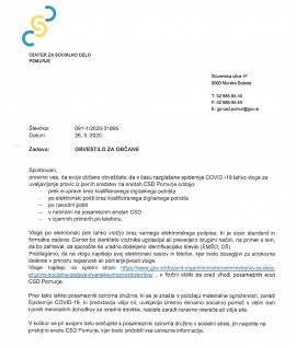 CSD Pomurje-Dopis občinam COVID-19