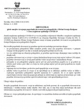 OBVESTILO-omejitev izvajanja pogrebov v OGR-COVID-19