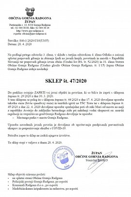 SKLEP-začasna prepoved gibanja na javnih mesti in površinah-Sklep 47-sprememba-28.04.2020