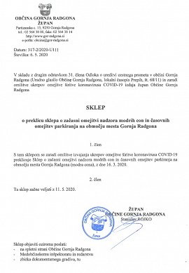 SKLEP preklic neizvajanja kontrole modre cone zaradi ukrepov koronavirusa-06.05.2020