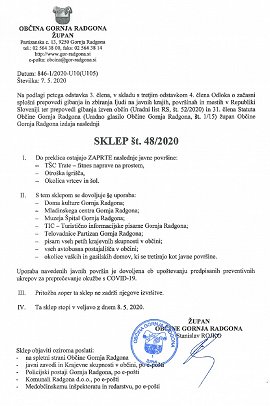 SKLEP-začasna prepoved gibanja na javnih mesti in površinah-Sklep 48-sprememba-07.05.2020
