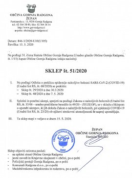 SKLEP št. 51 o preklicu sklepov št 48 in 29 - 15 05 2020