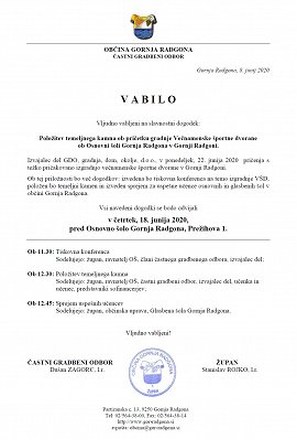 Vabilo novinarska konferenca - položitev temeljnega kamna - 18.06.2020