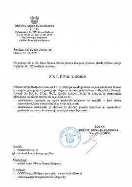 SKLEP Ž 314-2020 oprostitev najemnin za čas omejitve-koronavirus-22 10 2020