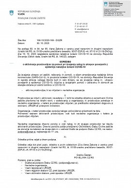 Odredba pov. CZ RS aktiviranje prostovoljcev 30.10.2020
