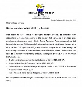 Informacija o vsakoletnem obdarovanju - jelkovanju otrok v OGR