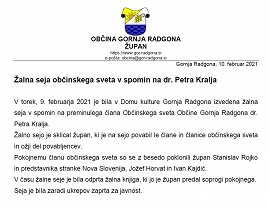 Žalna seja Občinskega sveta v spomin na dr. Petra Kralja-09.02.2021
