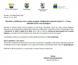 Obvestilo asfaltiranje GRAJSKE-nov 2022