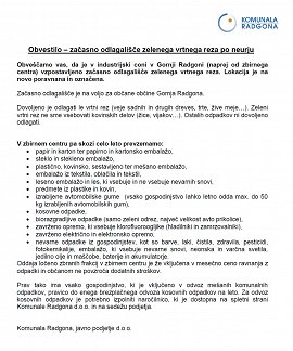 Obvestilo KORA-začasno dodatno odlagališče zelenega vrtnega reza-julij 2023