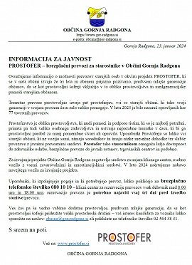 PROSTOFER brezplačni prevozi za starostnike v Občini Gornja Radgona