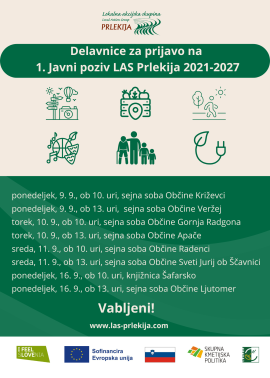 Vabilo na delavnice za prijavo na 1. javni poziv LAS Prlekija